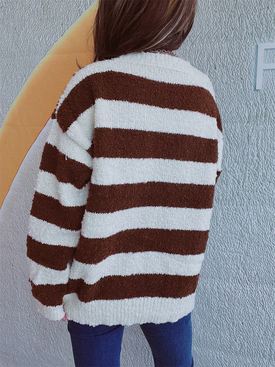 Cozy striped long sleeve pullover sweater