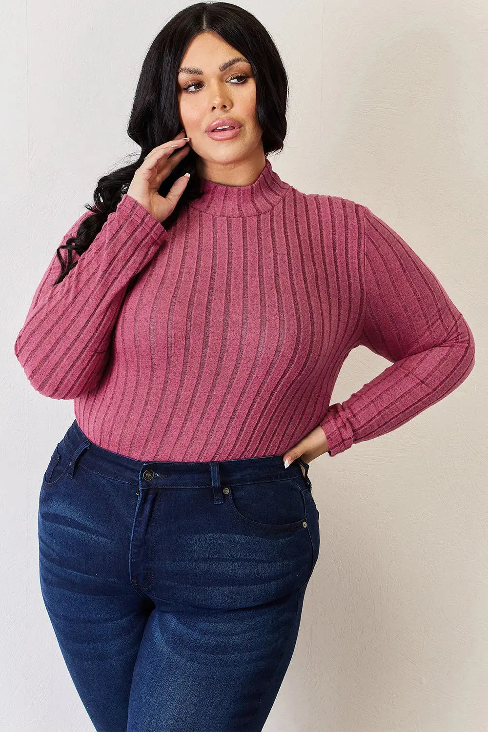 Basic Bae Full Size Ribbed Mock Neck Long Sleeve T-Shirt - Love Salve