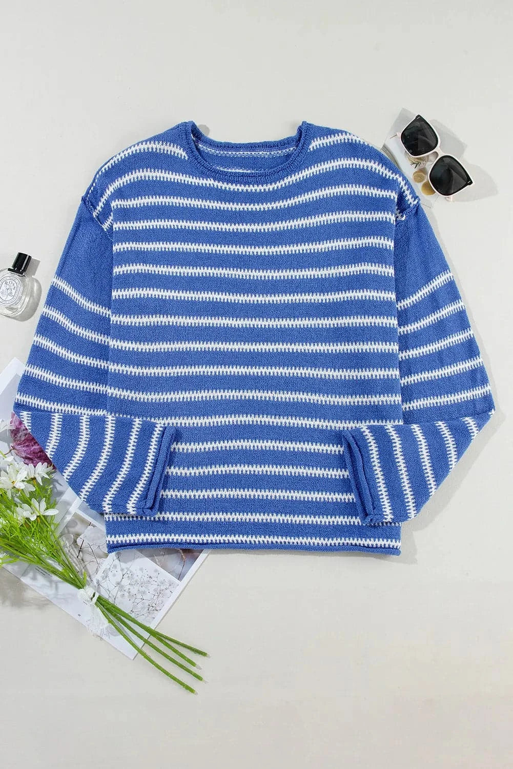 Striped Round Neck Dropped Shoulder SweaterFeatures: Basic style
Stretch: Slightly stretchy
Material composition: 100% acrylic
Care instructions: Machine wash cold. Tumble dry low.
Imported


Size
US
Bust
ShoLove Salve Striped Round Neck Dropped Shoulder SweaterKnit Tops