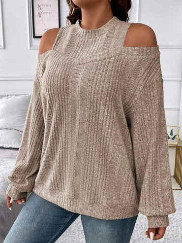 Round Neck Cold Shoulder Sweater.