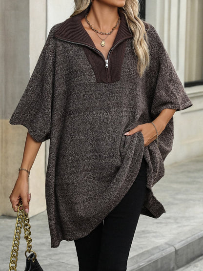 Slit Quarter Zip Half Sleeve Sweater.