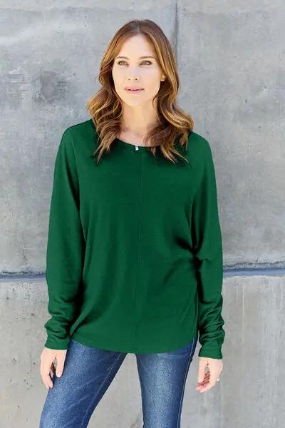 Double Take Full Size Round Neck Long Sleeve T-Shirt - Love Salve