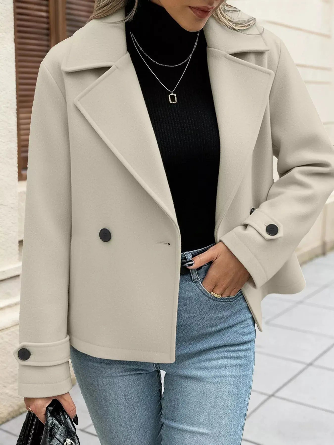 Double-Breasted Wool Blend Outerwear Simply Love