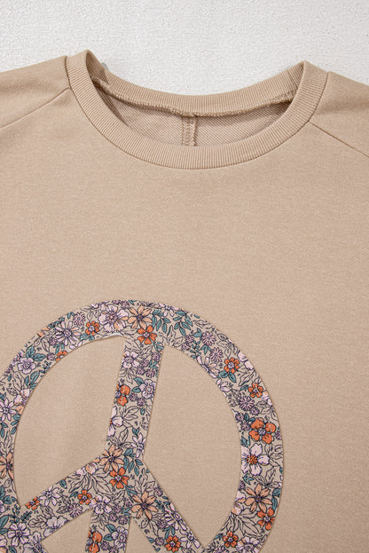 Peaceful blooms plus size terry sweatshirt in pale khaki