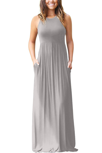 Full Size Grecian Neck Dress with Pockets.