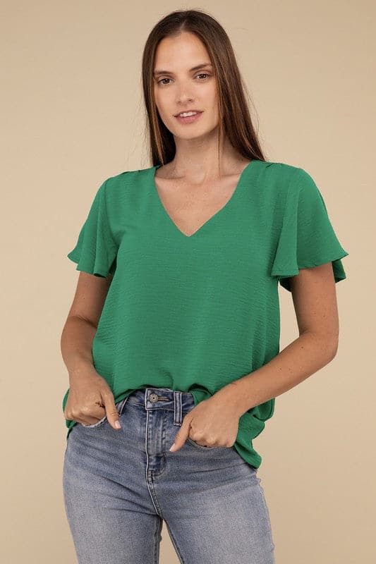 Woven Airflow Flutter Sleeve Top.