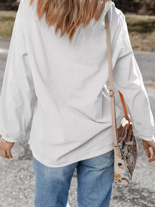 Christmas Leafy Boot Printed Corded Rib Drop Shoulder Sweatshirt Simply Love