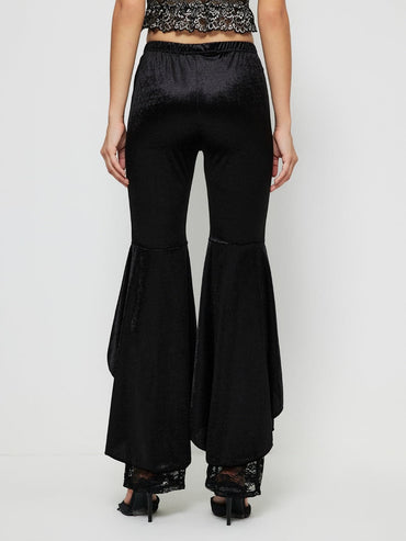 Lace detailed high-waisted flared trousers