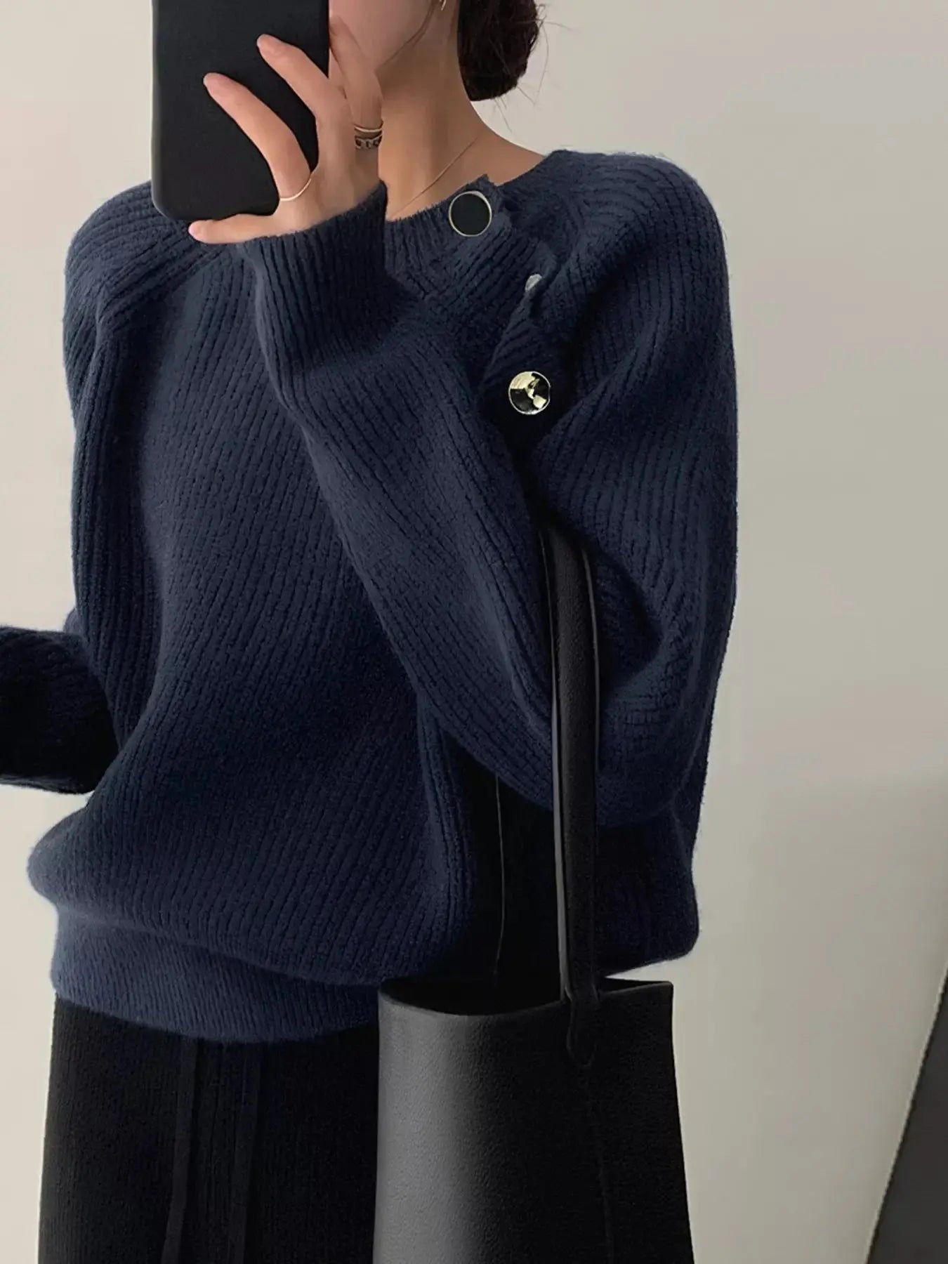 Button-Decorated Round Neck Sweater Simply Love