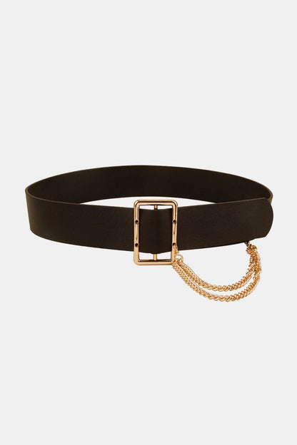 PU Leather Wide Belt with Chain.