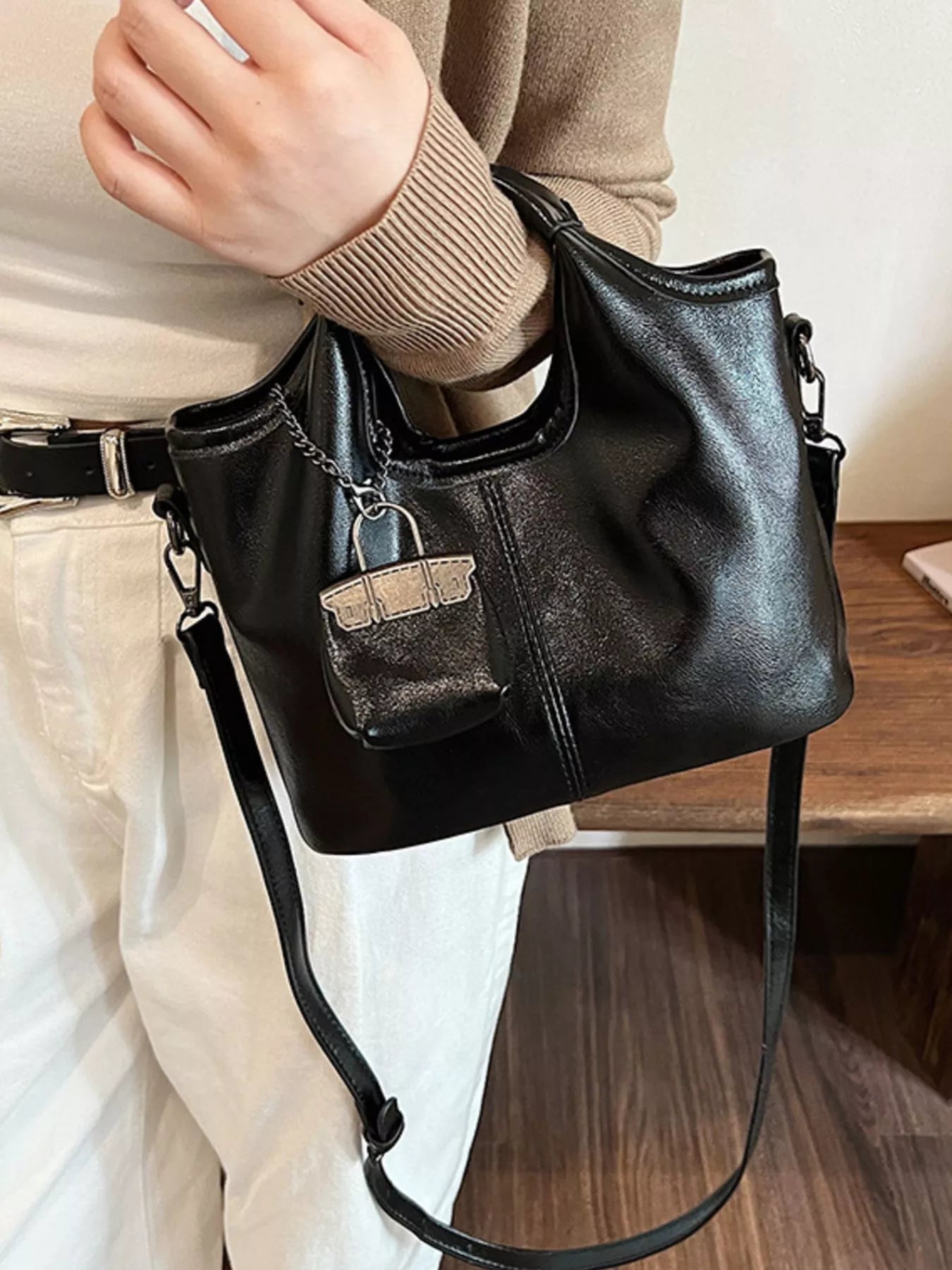Leather Crossbody Bag with Charm Simply Love