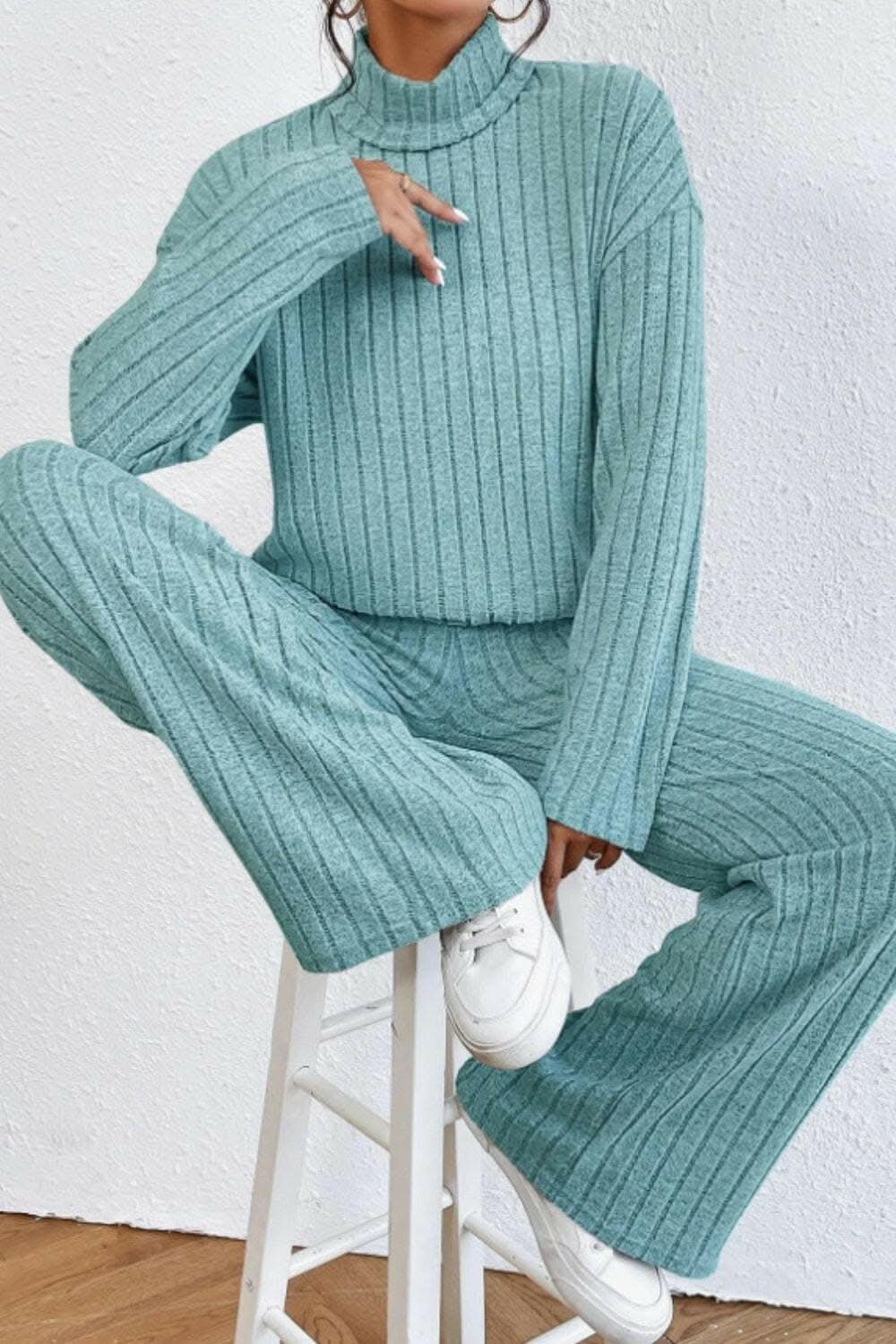 Chic mock neck top & pants set - Love Salve 