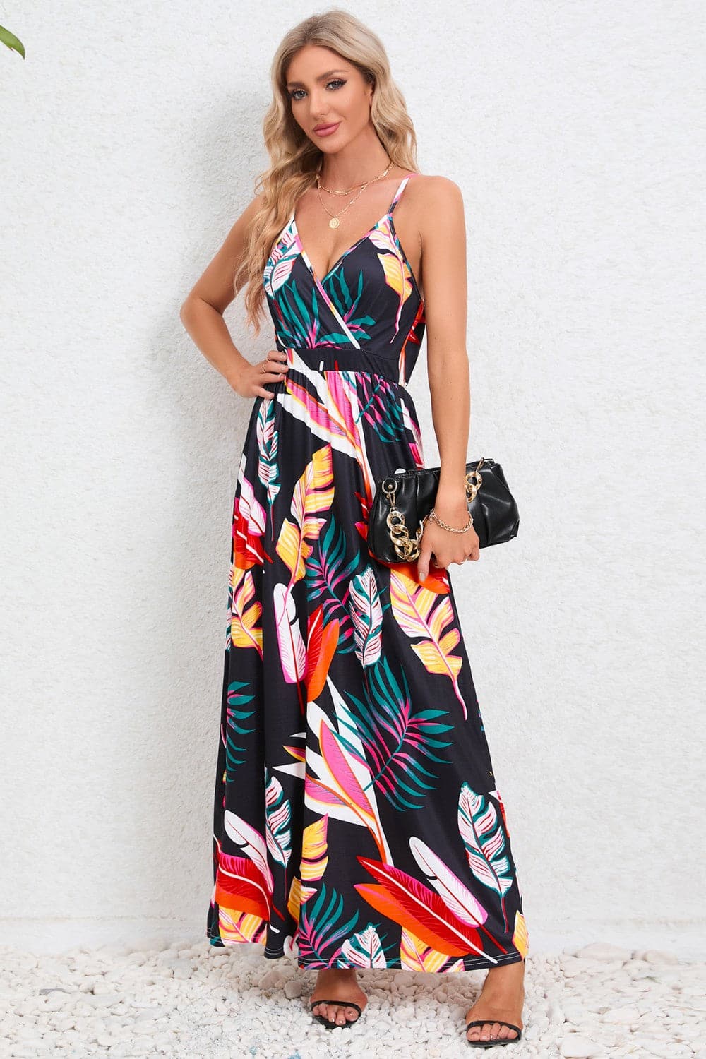 Printed Surplice Maxi Cami Dress.