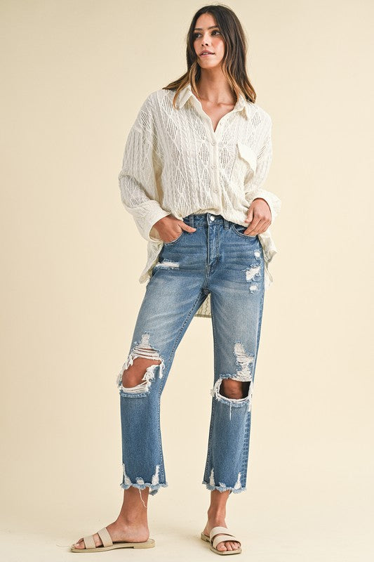 Effortlessly Chic Distressed Raw Hem Cropped Jeans Coco’s Tee Boutique