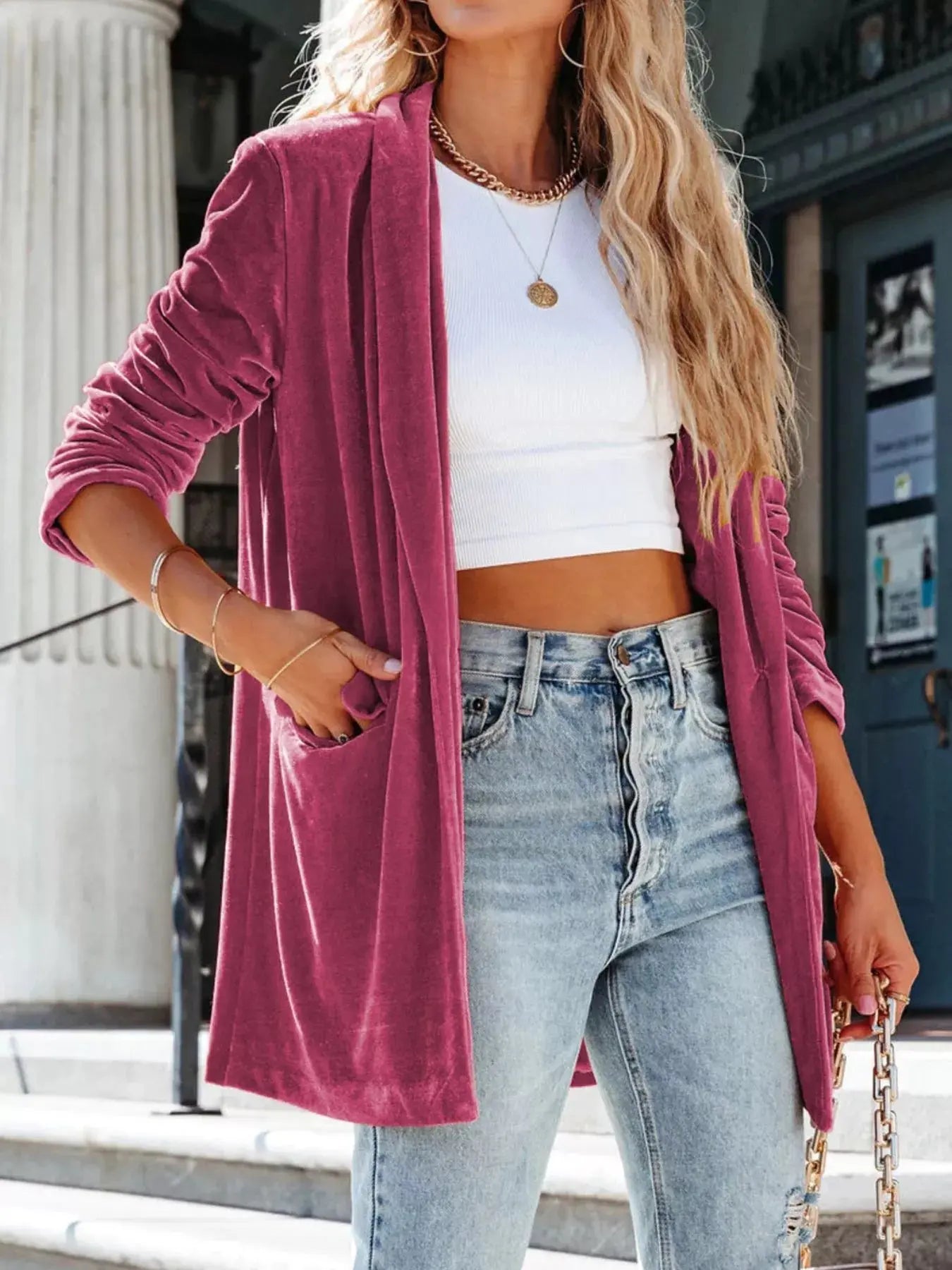 Velvet One Button Outerwear Simply Love