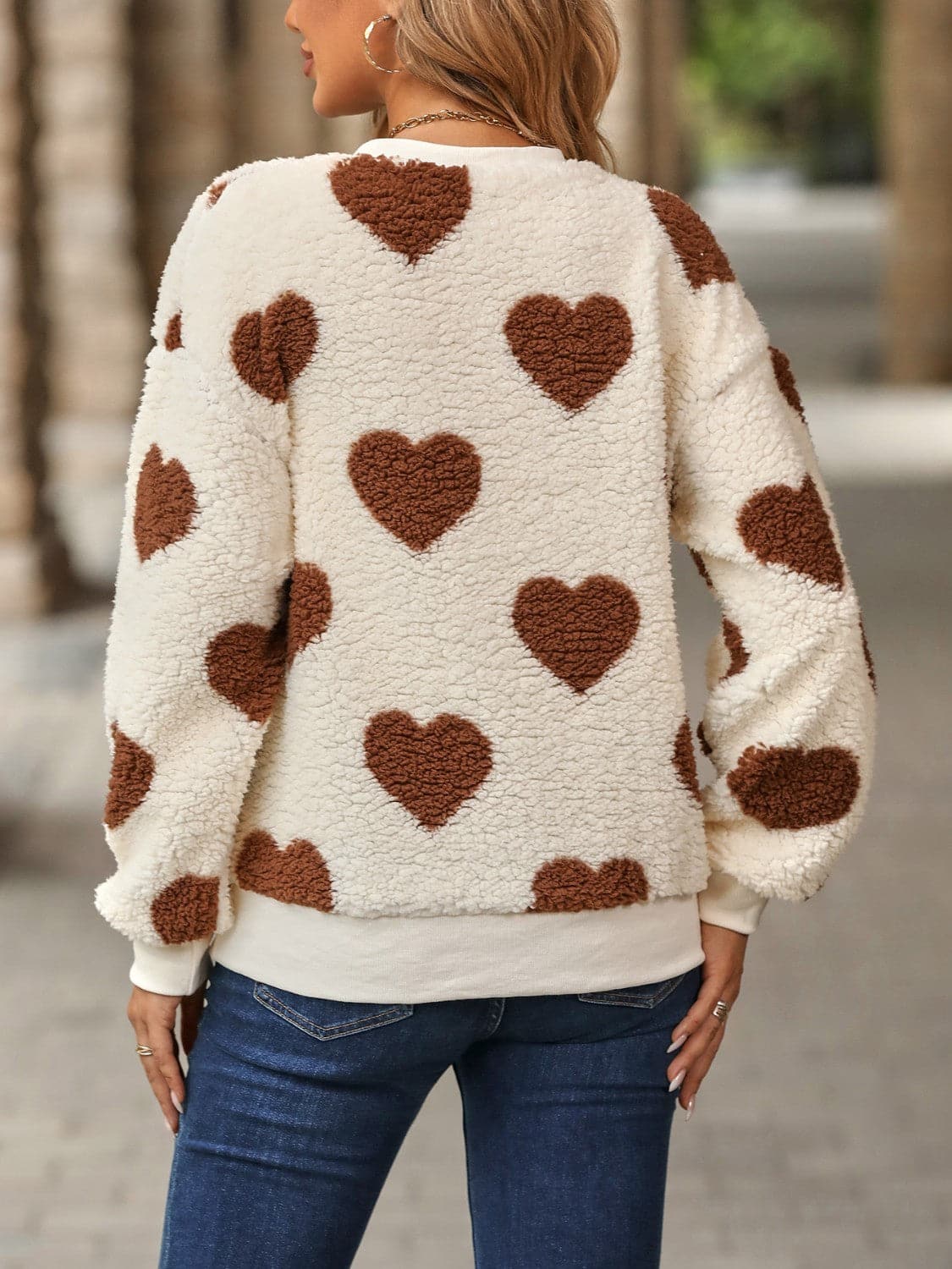 Fuzzy Heart Dropped Shoulder Sweatshirt.