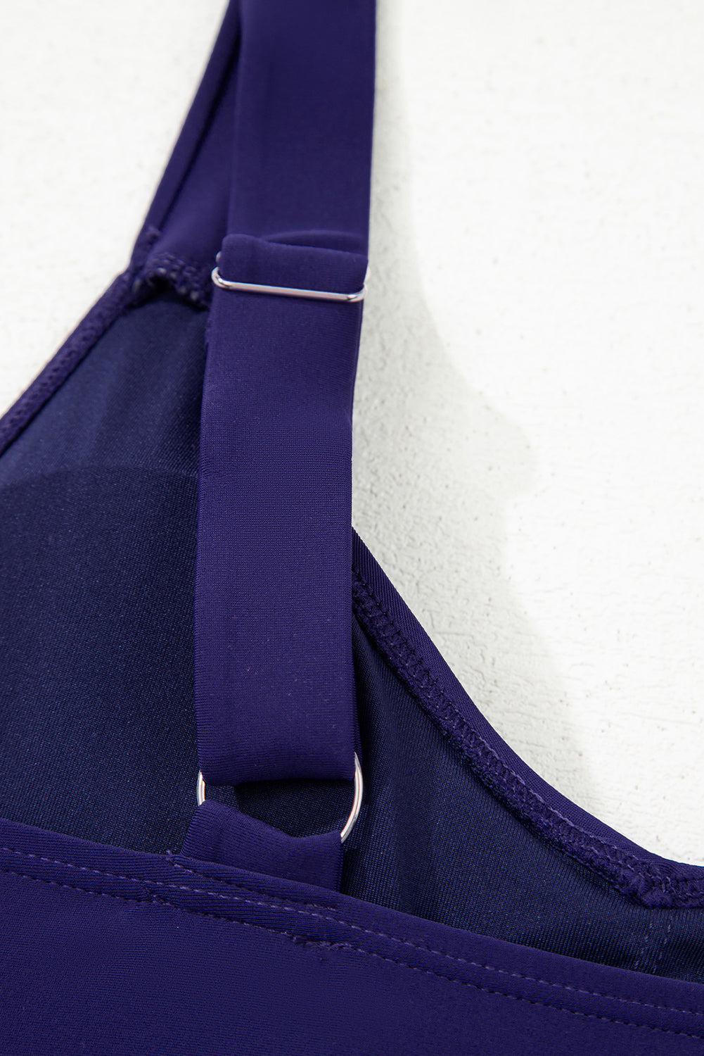 Navy Blue Adjustable Straps Cutout Ruched Knot Slit Swim Dress