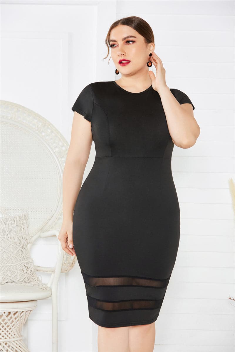 Plus Size Mesh Detail Midi Dress.