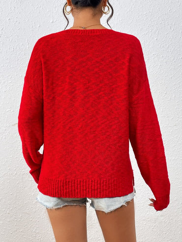 Cozy Lettered Long Sleeve Knit Sweater