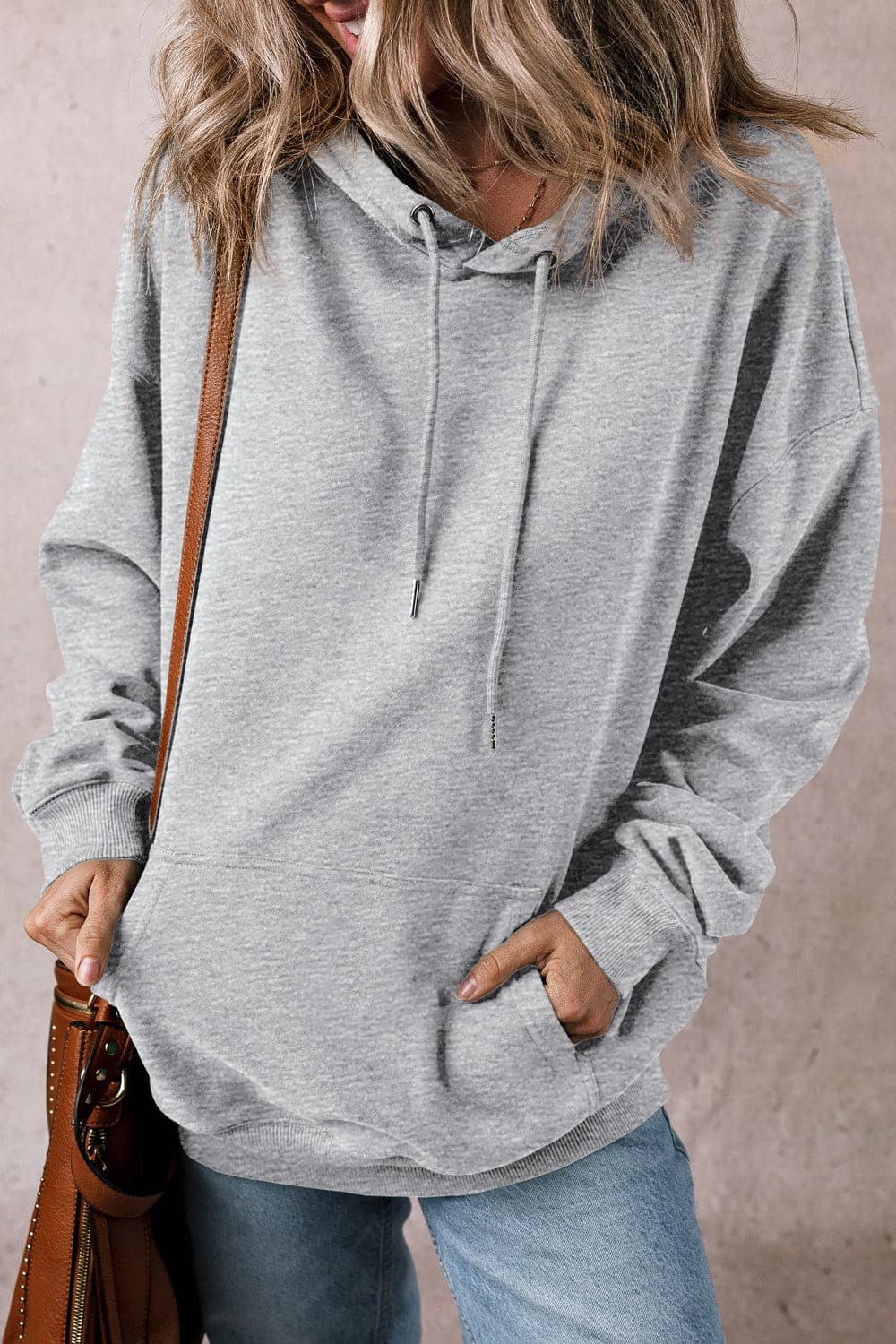 Sheer drawstring pocket hoodie with long sleeves