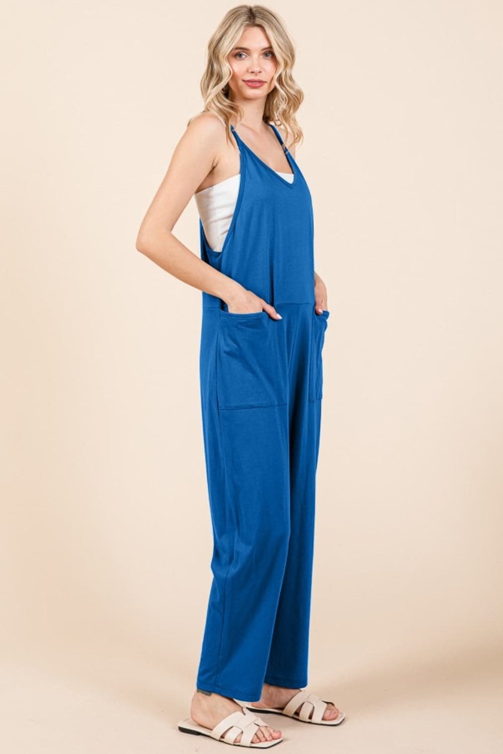 Culture Code Full Size Sleeveless Jumpsuit with Pockets.