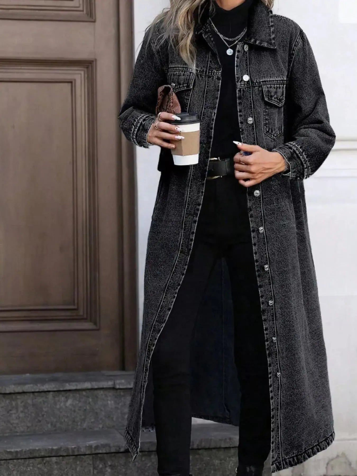 Longline Button-Front Denim Jacket Simply Love