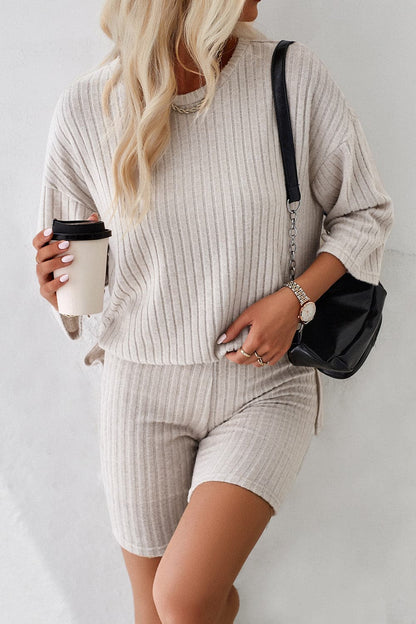 Ribbed Round Neck Top and Shorts Set.