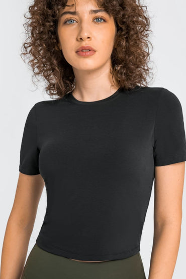 Round Neck Short Sleeve Yoga Tee.