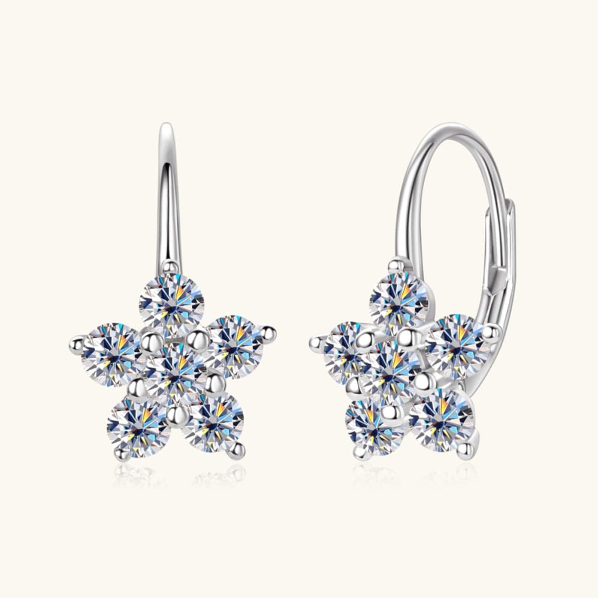 1.2 Carat 925 Sterling Silver Moissanite Flower Huggie Earrings.