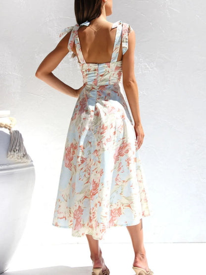 Tie-Shoulder Sweetheart Neck Summer Dress