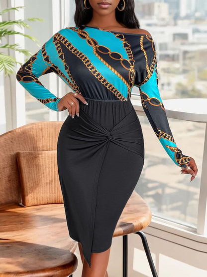 Twisted Print Long Sleeve Dress for Effortless Elegance