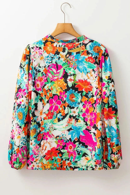 Printed Tie Neck Long Sleeve Blouse