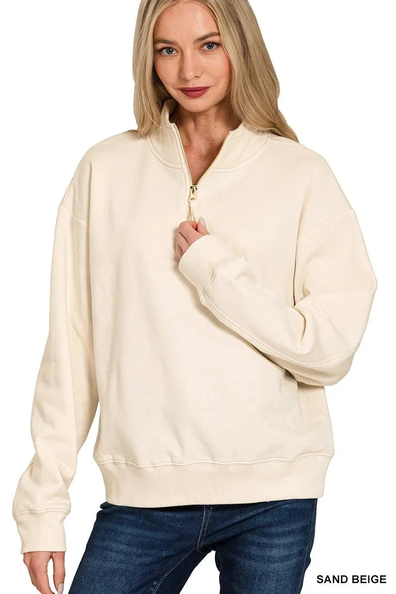 Zenana Fleece Half Zip Sweatshirt Coco’s Tee Boutique