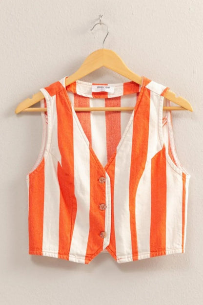 HYFVE Woven Striped V-Neck Button Down Vest - Love Salve 