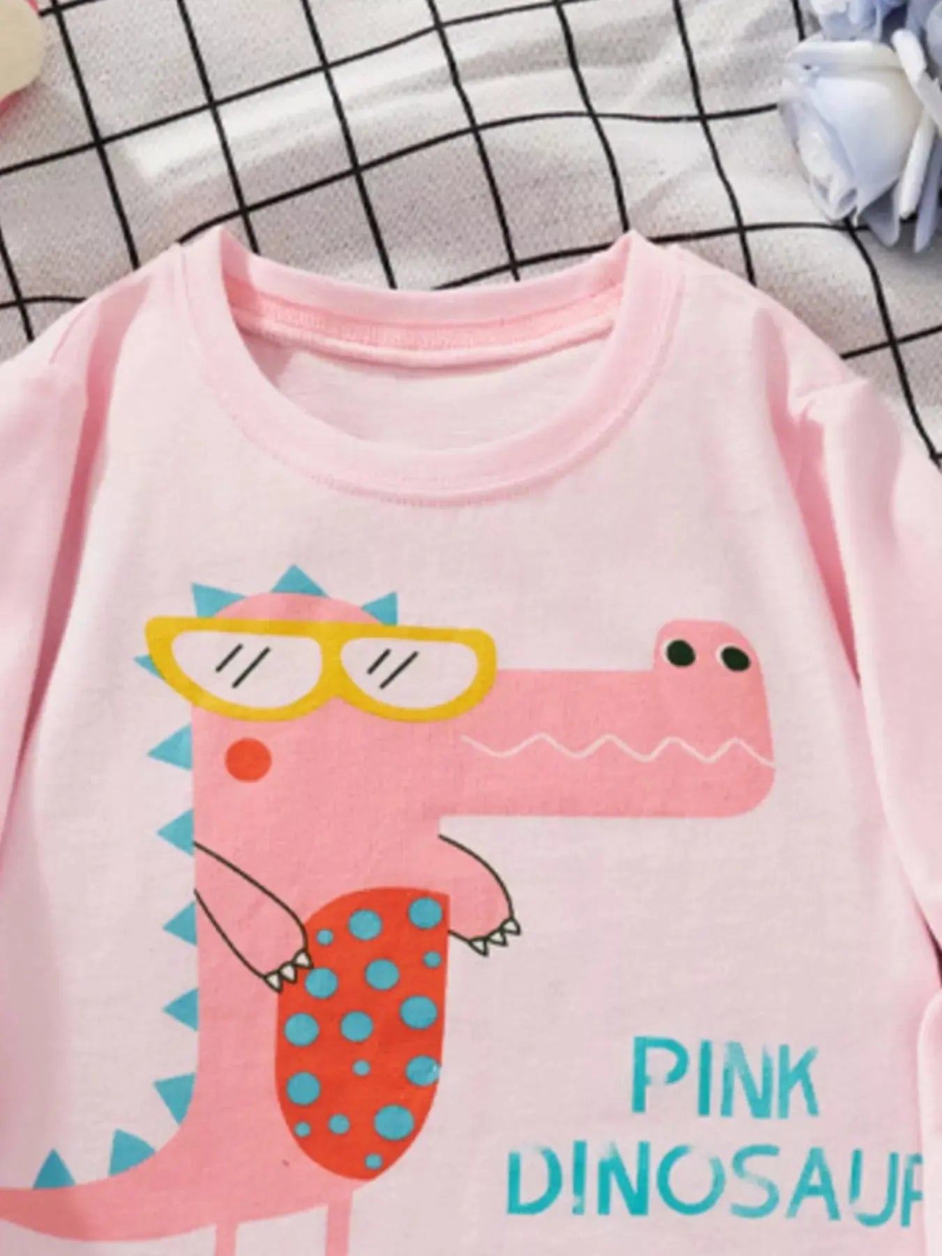 Pink Cute Dinosaur Graphic Long Sleeve Cotton Shirt For Kids Simply Love