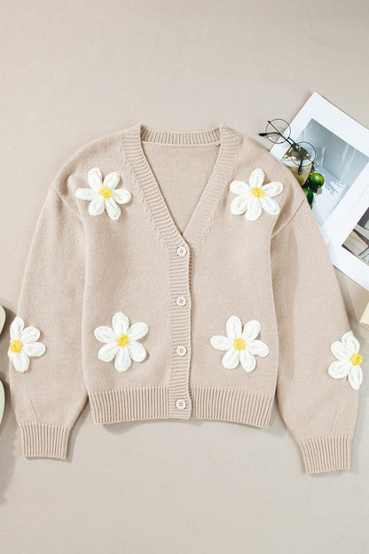 Flower Dropped Shoulder Long Sleeve Cardigan.