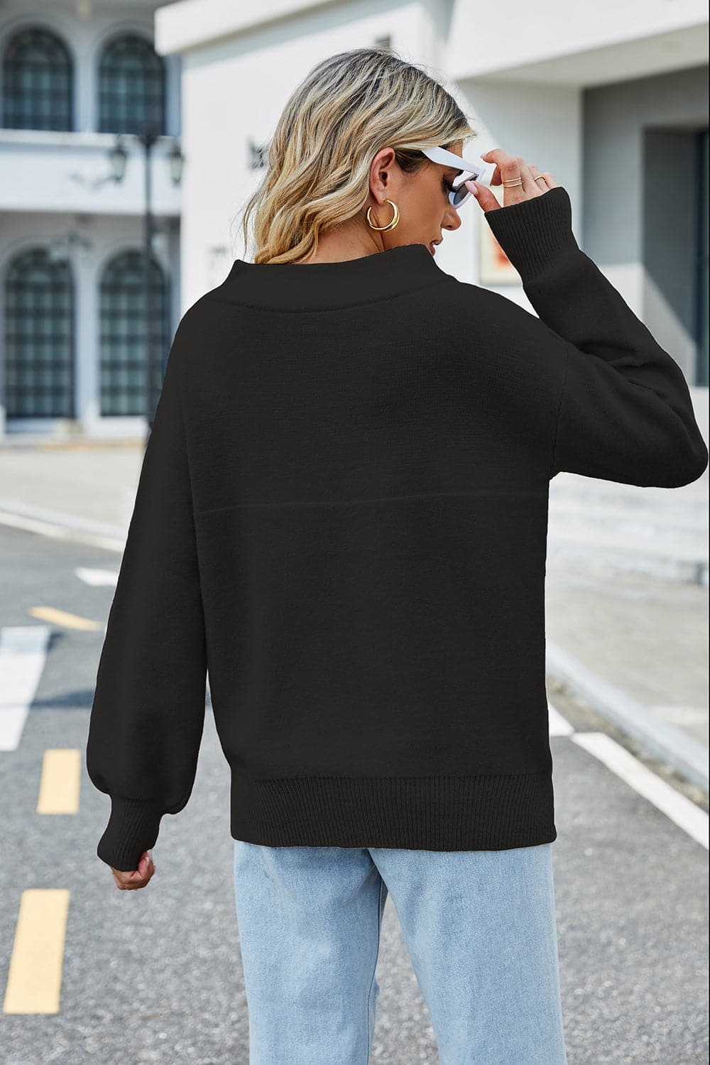 Long Sleeve Ribbed Trim Sweater.