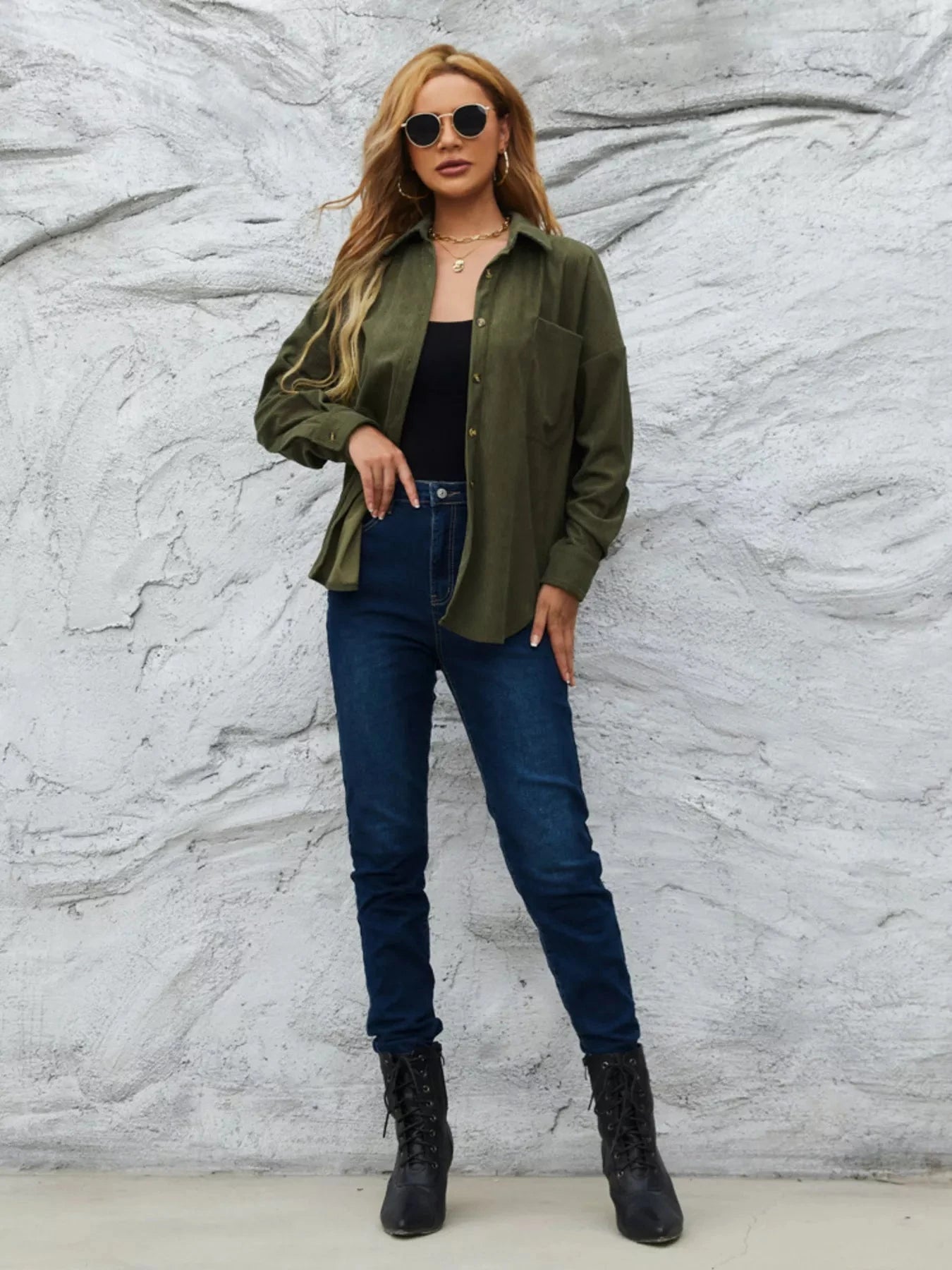 Corduroy Button Up Shirt With Pockets For All Seasons Simply Love