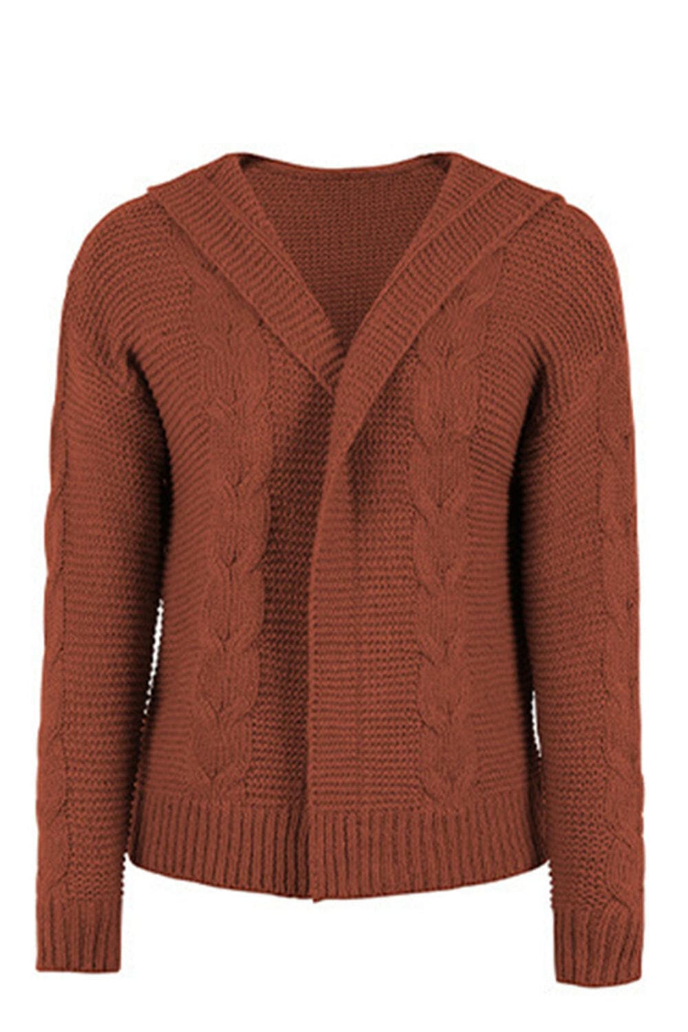 Cable-Knit Dropped Shoulder Hooded Cardigan.