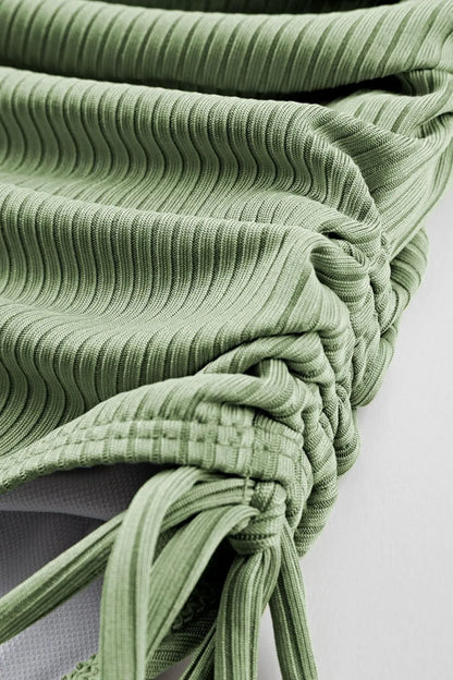 Ribbed Drawstring Sides Cutout One Piece Swimsuit