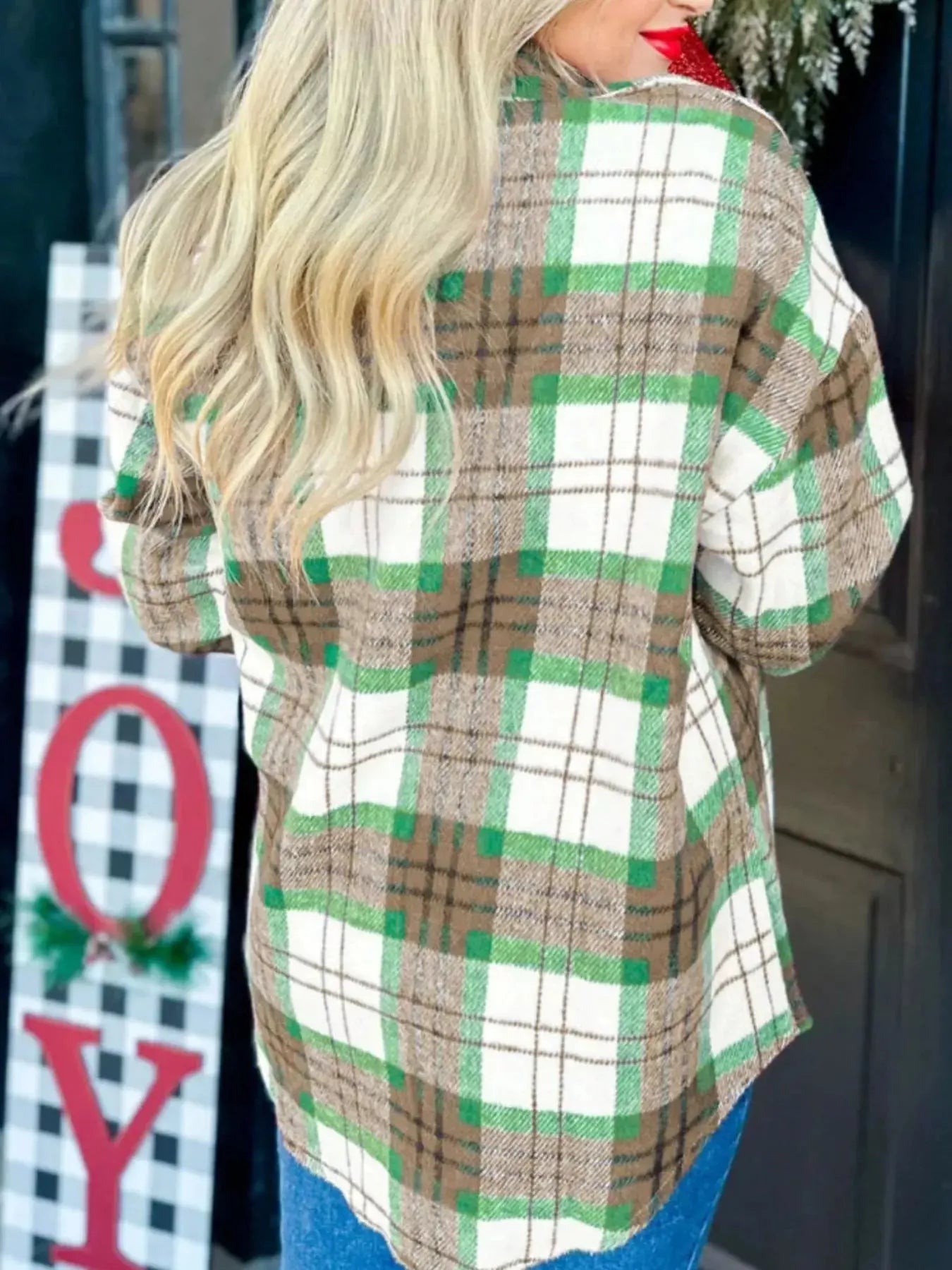 Plaid Button-Down Long Sleeve Shacket Simply Love
