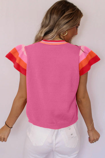 Bright pink flutter sleeve tee