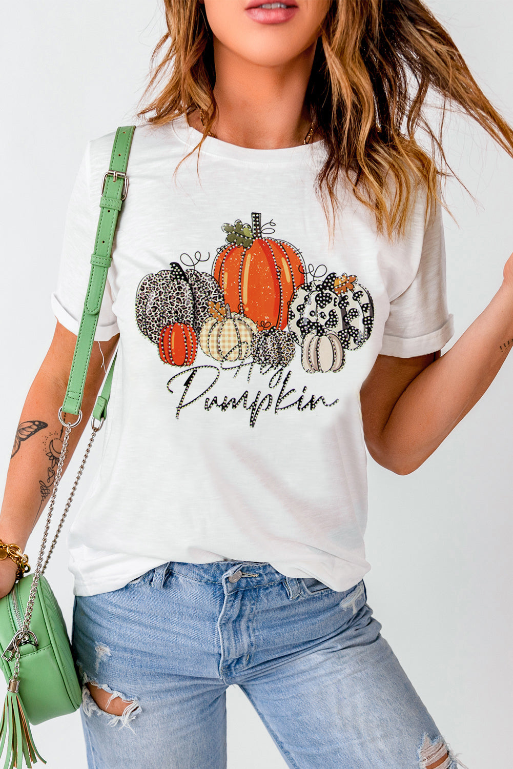 Sparkling White Rhinestone "Hey Pumpkin" Thanksgiving Tee