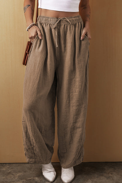 Desert Palm wide-leg cotton-linen drawstring pants for effortless style