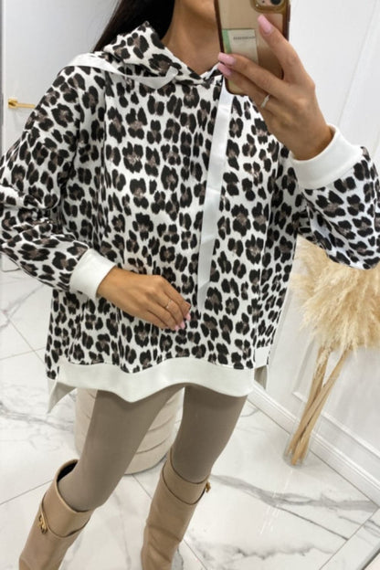 Leopard Dropped Shoulder Hoodie.