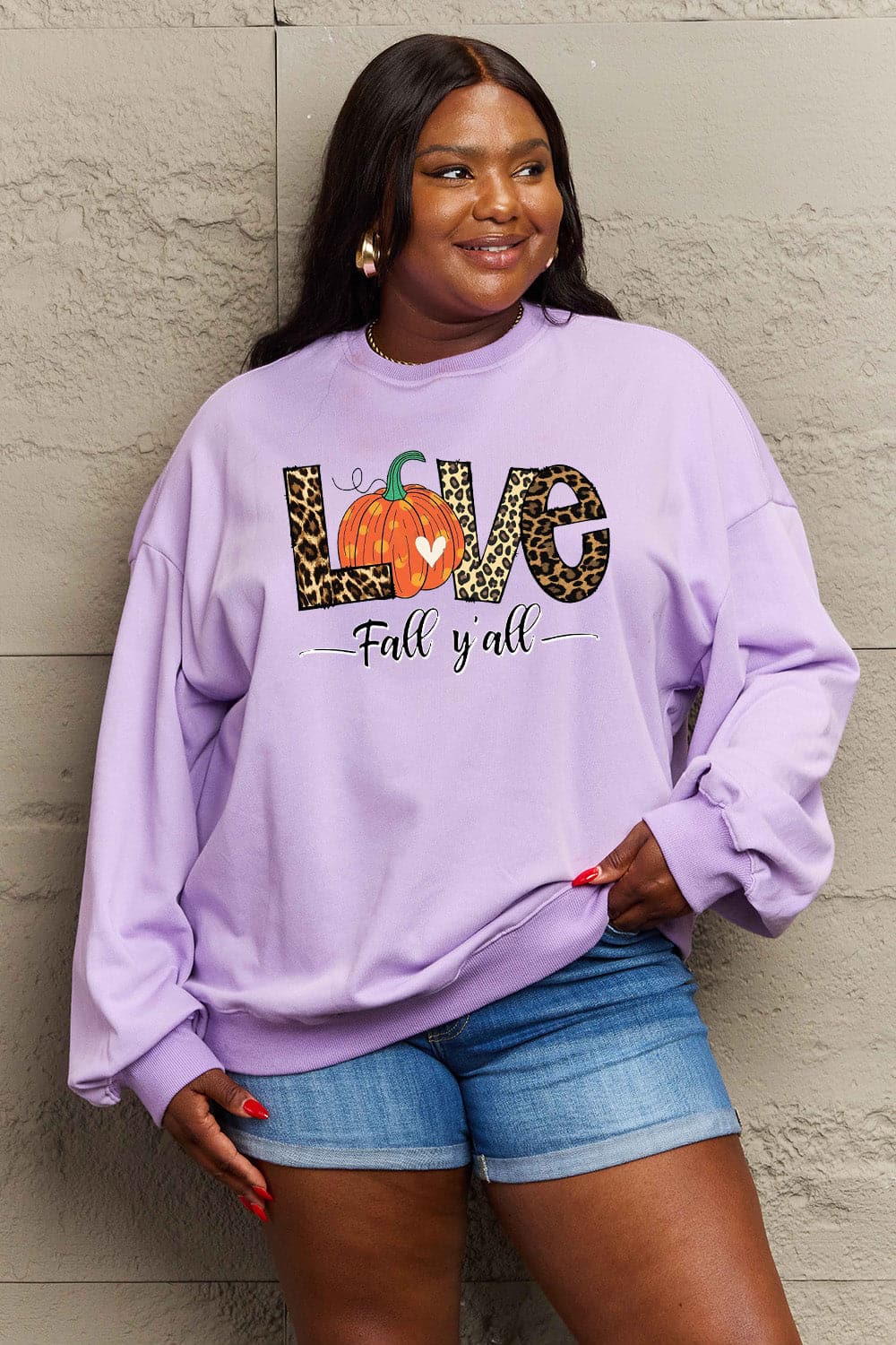 Simply Love Full Size LOVE FALL Y'ALL Graphic Sweatshirt.