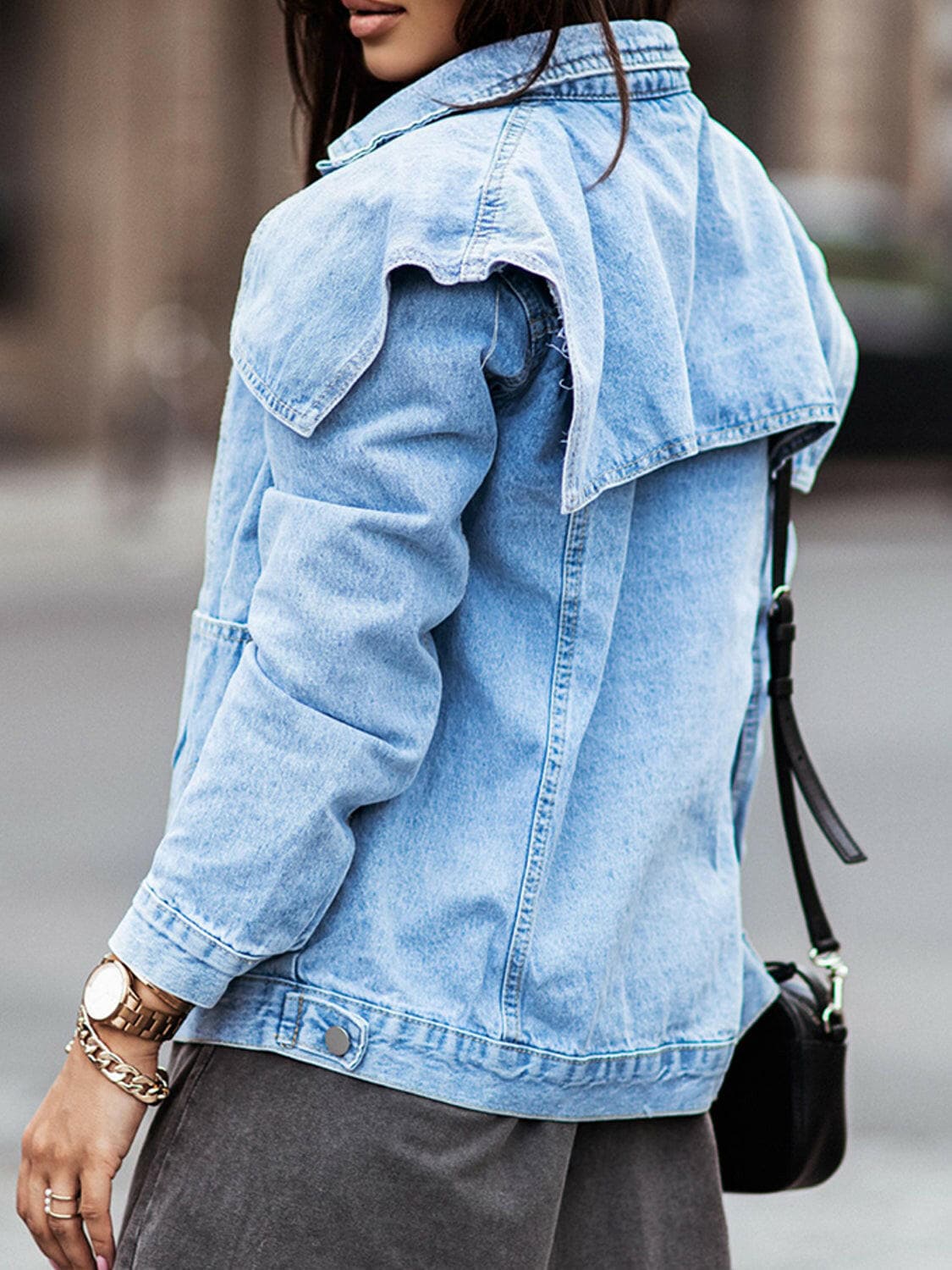 Collared Neck Button Down Denim Jacket.