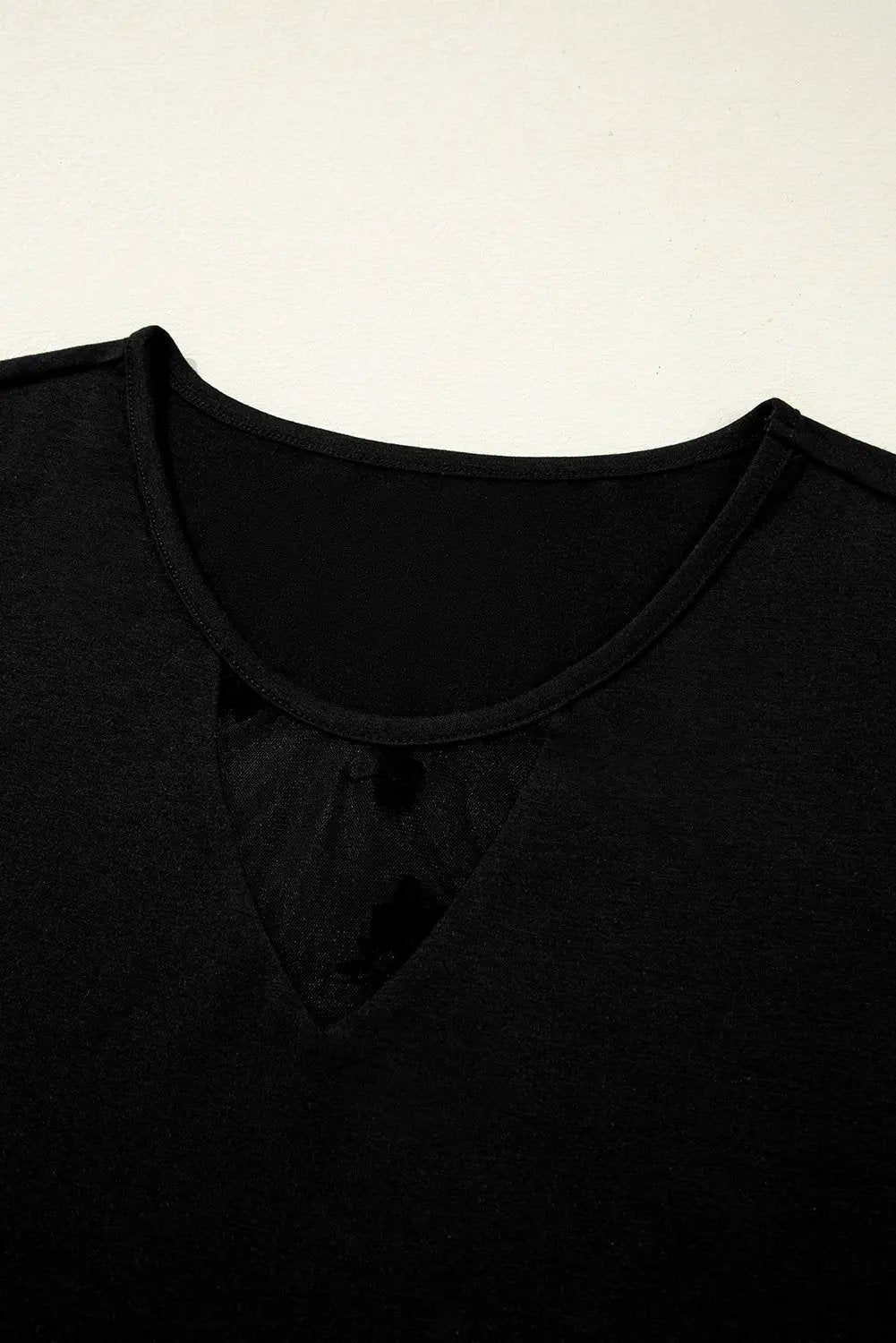 Black Floral Mesh Patchwork Loose V Neck Plus Size T Shirt Dear-Lover Dropshipping