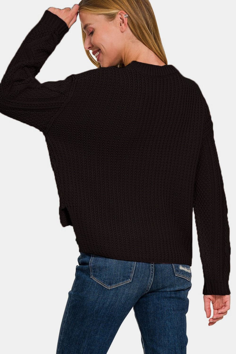 Zenana cropped cable knit sweater