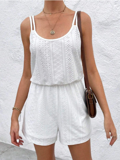 Eyelet Scoop Neck Double Spaghetti Straps Romper.